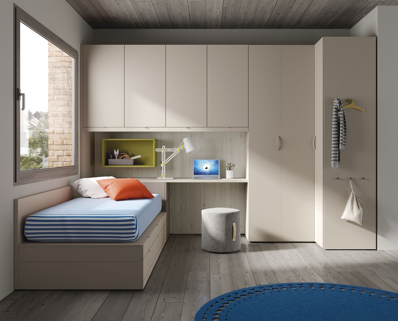 KC407  Habitación con armario puente Dormitorio infantil modular de abedul  con armario puente By Moretti Compact